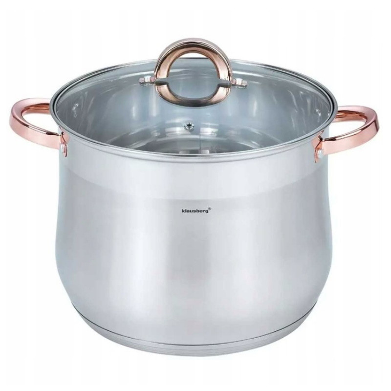Κατσαρόλα Klausberg KB 7794, 10,7 l, 26 cm, Γυάλινο καπάκι, Πάτος πολλαπλών στρώσεων, Επαγωγή, Ανοξείδωτο ατσάλι/Ροζ χρυσό