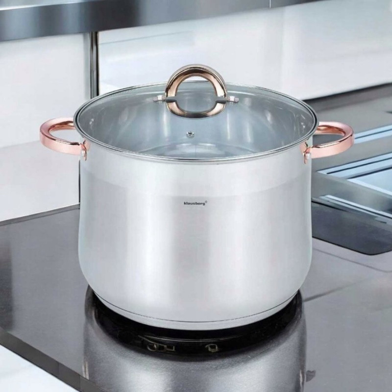 Κατσαρόλα Klausberg KB 7794, 10,7 l, 26 cm, Γυάλινο καπάκι, Πάτος πολλαπλών στρώσεων, Επαγωγή, Ανοξείδωτο ατσάλι/Ροζ χρυσό
