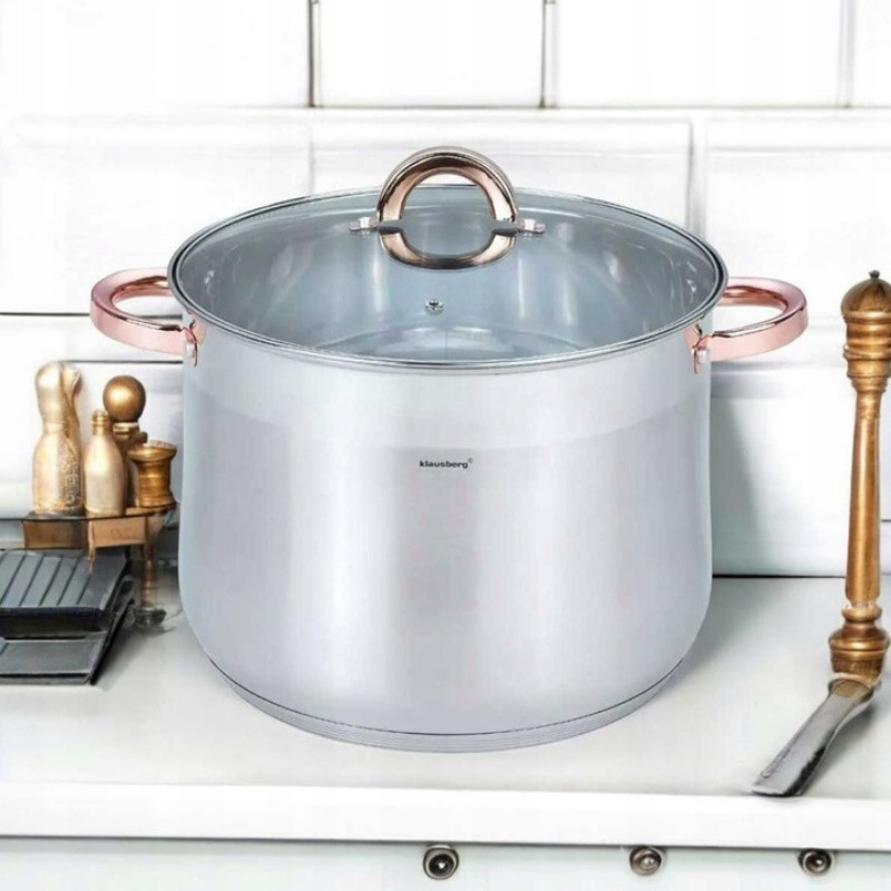 Κατσαρόλα Klausberg KB 7794, 10,7 l, 26 cm, Γυάλινο καπάκι, Πάτος πολλαπλών στρώσεων, Επαγωγή, Ανοξείδωτο ατσάλι/Ροζ χρυσό
