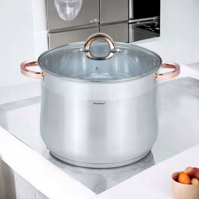 Κατσαρόλα Klausberg KB 7794, 10,7 l, 26 cm, Γυάλινο καπάκι, Πάτος πολλαπλών στρώσεων, Επαγωγή, Ανοξείδωτο ατσάλι/Ροζ χρυσό