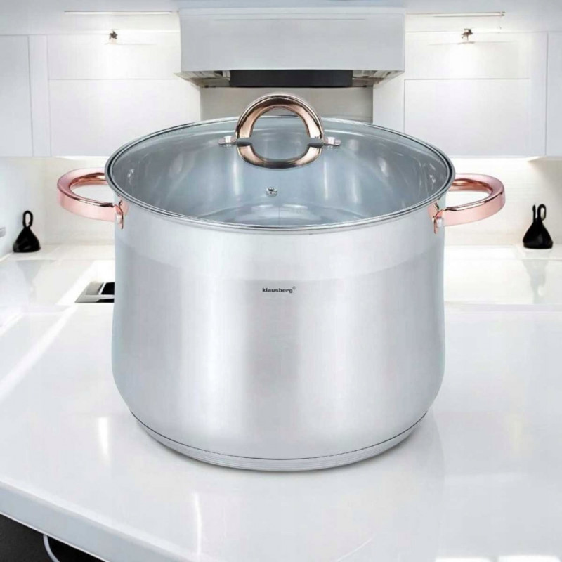 Κατσαρόλα Klausberg KB 7794, 10,7 l, 26 cm, Γυάλινο καπάκι, Πάτος πολλαπλών στρώσεων, Επαγωγή, Ανοξείδωτο ατσάλι/Ροζ χρυσό