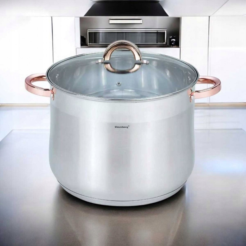 Κατσαρόλα Klausberg KB 7794, 10,7 l, 26 cm, Γυάλινο καπάκι, Πάτος πολλαπλών στρώσεων, Επαγωγή, Ανοξείδωτο ατσάλι/Ροζ χρυσό
