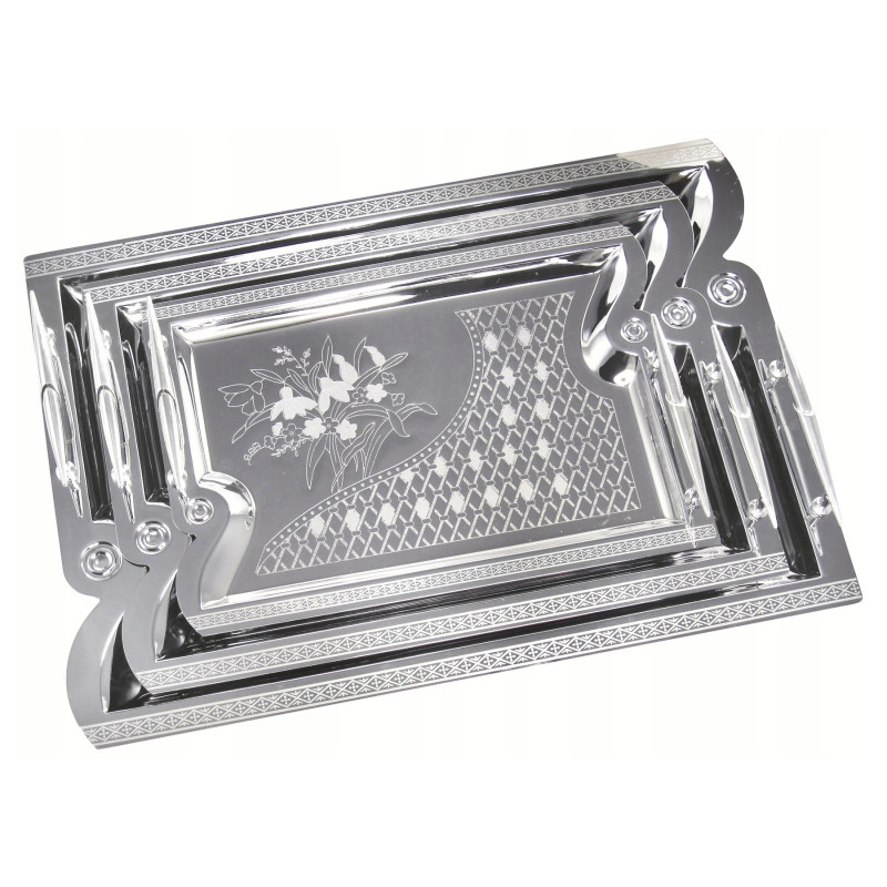 Σετ 3 δίσκων σερβιρίσματος από χάλυβα Kinghoff KH 4743, Επιχρωμιωμένο, Ασημί