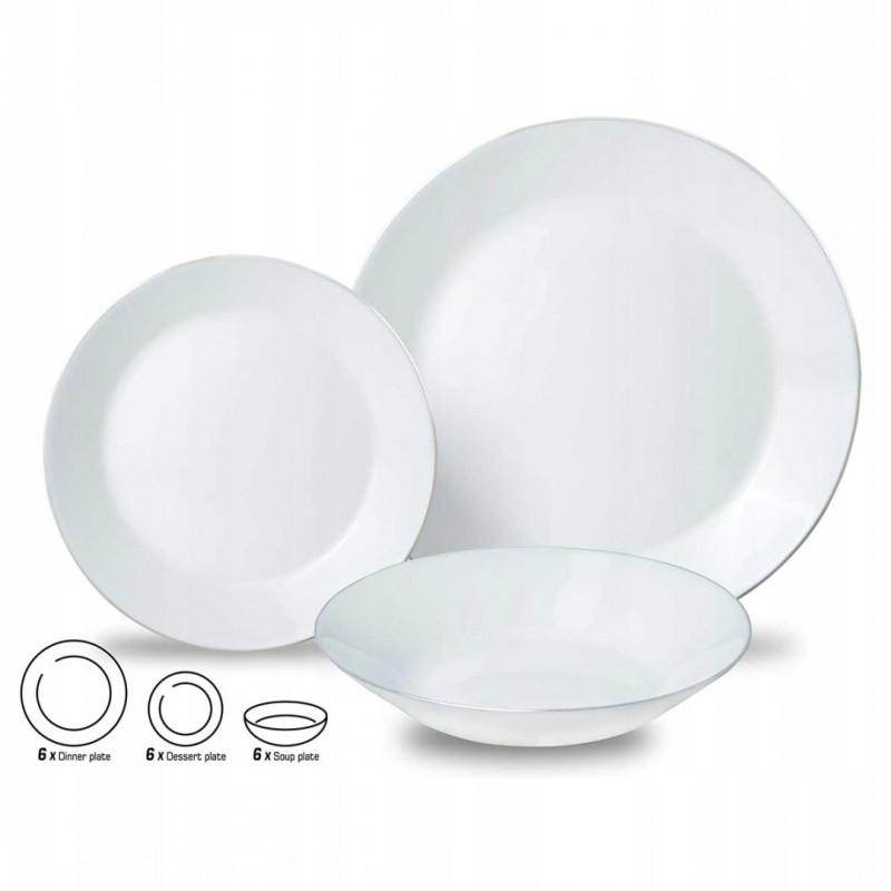 Σερβίτσιο Kinghoff KH 1877, 18 τεμάχια, Για 6 άτομα, Opal, Πλυντήριο πιάτων, Λευκό/Ασημί