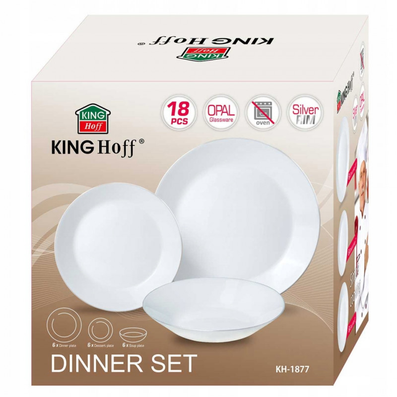 Σερβίτσιο Kinghoff KH 1877, 18 τεμάχια, Για 6 άτομα, Opal, Πλυντήριο πιάτων, Λευκό/Ασημί