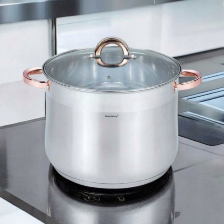 Κατσαρόλα Klausberg KB 7796, 16 l, 30 cm, Γυάλινο καπάκι, Πάτος πολλαπλών στρώσεων, Επαγωγή, Ανοξείδωτο ατσάλι/Ροζ χρυσό