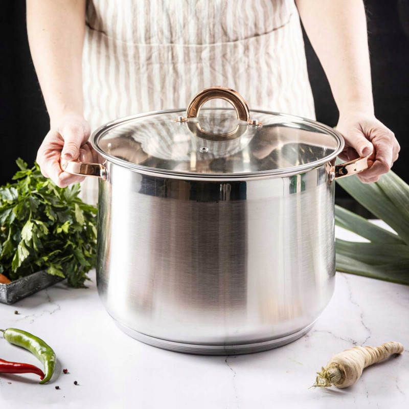Κατσαρόλα Klausberg KB 7793, 8,6 l, 24 cm, Γυάλινο καπάκι, Πάτος πολλαπλών στρώσεων, Επαγωγή, Ανοξείδωτο ατσάλι/Ροζ χρυσό