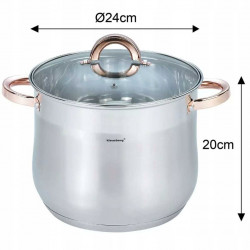 Κατσαρόλα Klausberg KB 7793, 8,6 l, 24 cm, Γυάλινο καπάκι, Πάτος πολλαπλών στρώσεων, Επαγωγή, Ανοξείδωτο ατσάλι/Ροζ χρυσό