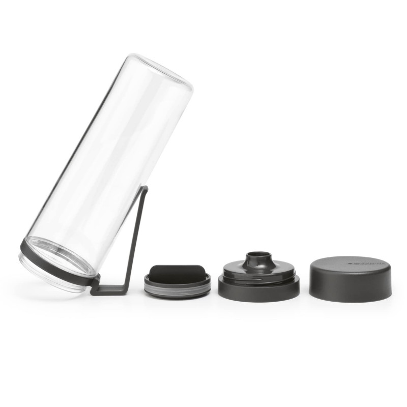 Μπουκάλι Brabantia Make&Take 1006278, 500 ml, Με σουρωτήρι, Προστασία από διαρροές, Μεγάλο άνοιγμα, Σκούρο γκρι/Διαφανές