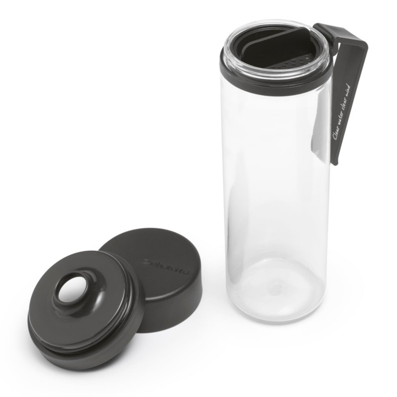Μπουκάλι Brabantia Make&Take 1006278, 500 ml, Με σουρωτήρι, Προστασία από διαρροές, Μεγάλο άνοιγμα, Σκούρο γκρι/Διαφανές