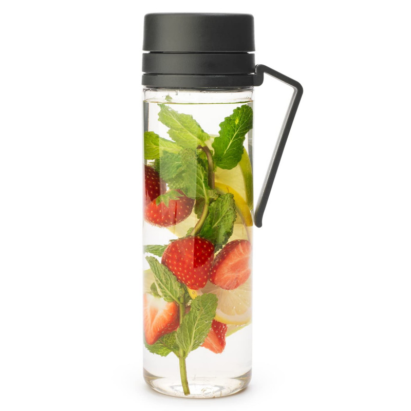 Μπουκάλι Brabantia Make&Take 1006278, 500 ml, Με σουρωτήρι, Προστασία από διαρροές, Μεγάλο άνοιγμα, Σκούρο γκρι/Διαφανές