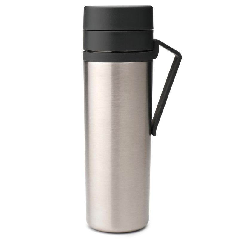 Μπουκάλι θερμότητας Brabantia Make&Take 1008487, 500 ml, διπλά τοιχώματα, χωρίς BPA, Inox/σκούρο γκρι