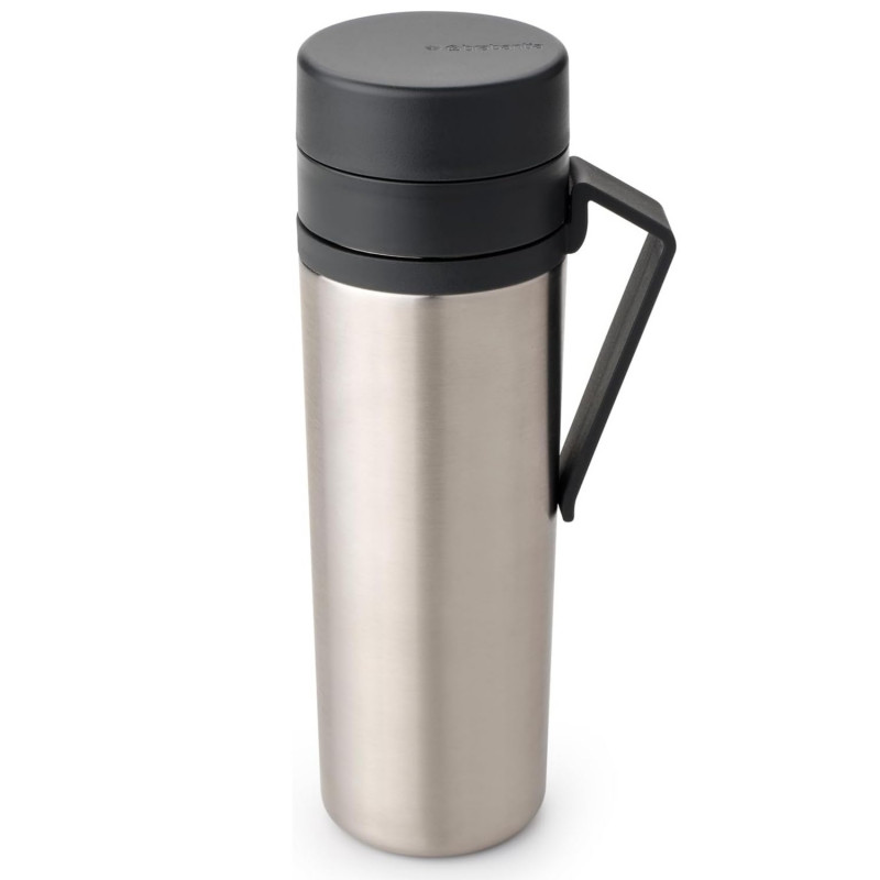 Μπουκάλι θερμότητας Brabantia Make&Take 1008487, 500 ml, διπλά τοιχώματα, χωρίς BPA, Inox/σκούρο γκρι