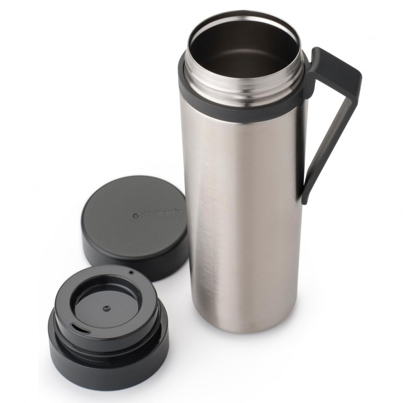 Μπουκάλι θερμότητας Brabantia Make&Take 1008487, 500 ml, διπλά τοιχώματα, χωρίς BPA, Inox/σκούρο γκρι