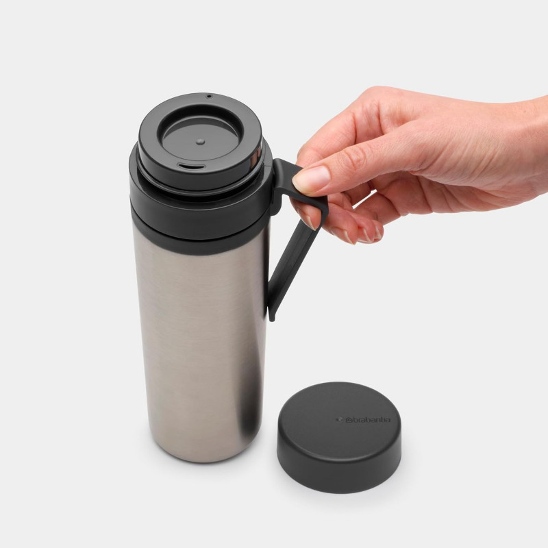Μπουκάλι θερμότητας Brabantia Make&Take 1008487, 500 ml, διπλά τοιχώματα, χωρίς BPA, Inox/σκούρο γκρι