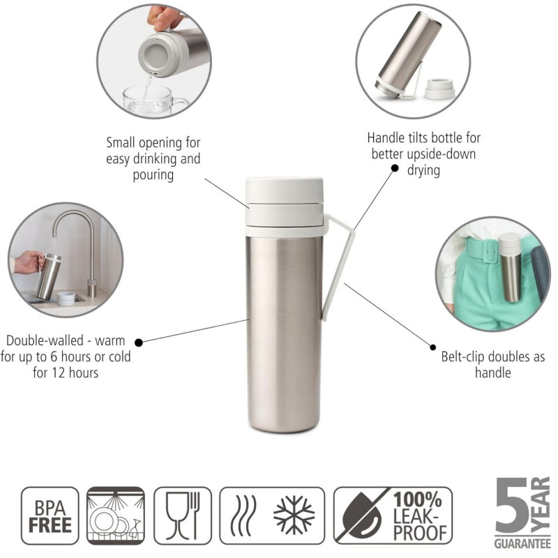 Μπουκάλι θερμότητας Brabantia Make&Take 1008488, 500 ml, διπλό τοίχωμα, χωρίς BPA, Inox/ανοιχτόχρωμο