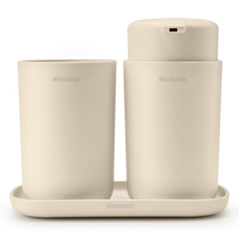 Σετ αξεσουάρ μπάνιου Brabantia ReNew 1006266, 3 τεμάχια, 250 ml, ανθεκτικό στη διάβρωση, μπεζ