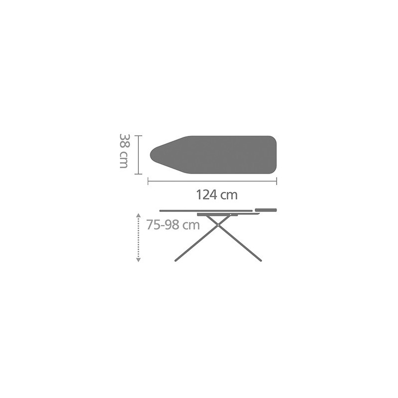 Σιδερώστρα Brabantia B 1003358, 124x38 cm, 7 θέσεις ρύθμισης, υποδοχή γεννήτριας ατμού, PerfectFlow, Λευκό/Γκρι