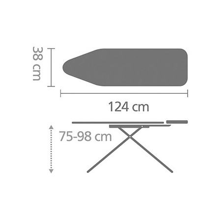 Σιδερώστρα Brabantia B 1003358, 124x38 cm, 7 θέσεις ρύθμισης, υποδοχή γεννήτριας ατμού, PerfectFlow, Λευκό/Γκρι
