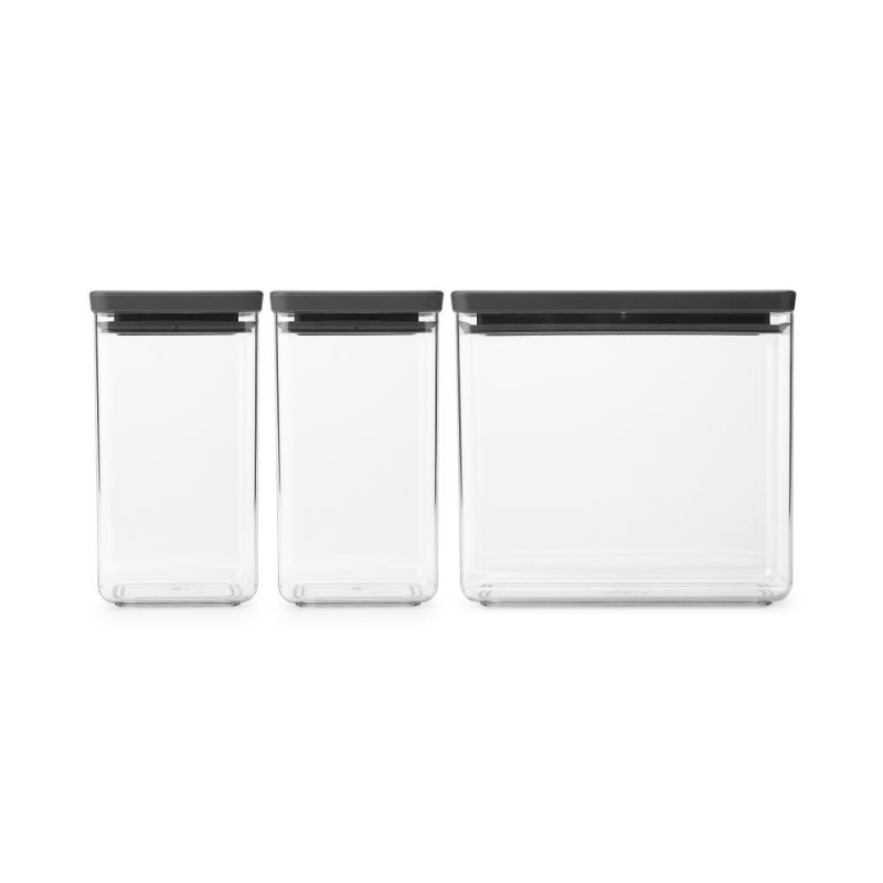 Κουτιά αποθήκευσης Brabantia Tasty+ Stackable 1008879, 2x1.6l+1x3.5l, BPA-free, Στεγανό κλείσιμο, Σκούρο γκρι