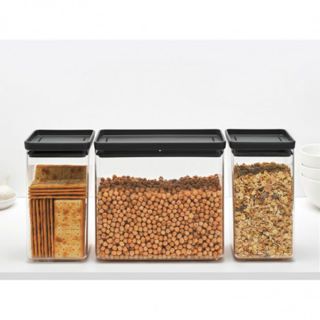 Κουτιά αποθήκευσης Brabantia Tasty+ Stackable 1008879, 2x1.6l+1x3.5l, BPA-free, Στεγανό κλείσιμο, Σκούρο γκρι