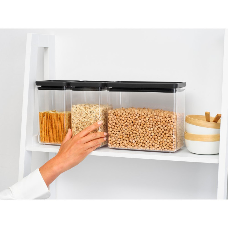 Κουτιά αποθήκευσης Brabantia Tasty+ Stackable 1008879, 2x1.6l+1x3.5l, BPA-free, Στεγανό κλείσιμο, Σκούρο γκρι