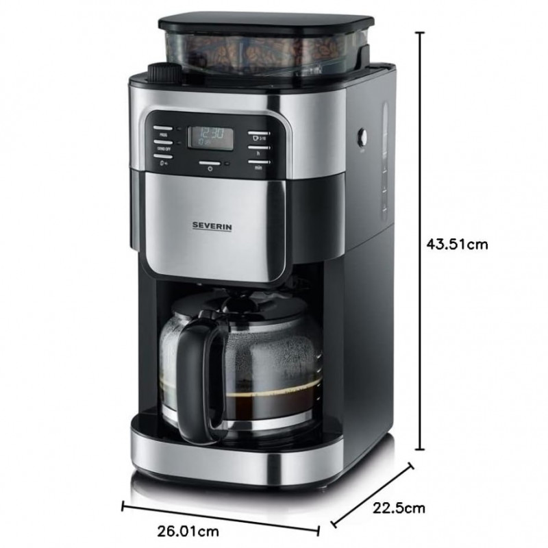 Καφετιέρα Severin KA 4810, 1000W, 1,35 l, οθόνη LCD, 3 ρυθμίσεις, Μαύρο/Ασημί