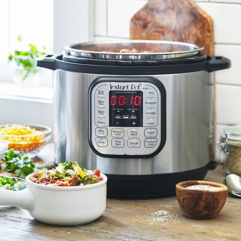 Πολυμάγειρας  Instant Pot Duo 80113006101, 1200W, 7,6 l, 13 προγράμματα, Για 8-12 μερίδες, Λειτουργία ρύθμισης και λήξεως, Ασημί