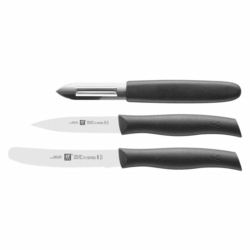 Σετ κοπής και αποφλοίωσης Zwilling TWIN Grip 38738000, 3 τεμάχια, Ανοξείδωτο ατσάλι 18/10, Λεπίδες με σκλήρυνση πάγου FRIODUR, ανθεκτικές στη διάβρωση, Ασημί/Μαύρο