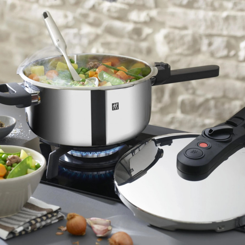 Χύτρα ταχύτητας Zwilling EcoQuick II 64243422, 4 l, 22 cm, 2 ρυθμίσεις, Βαλβίδα ασφαλείας, Ανοξείδωτο ατσάλι 18/10, Επαγωγή, Ασημί