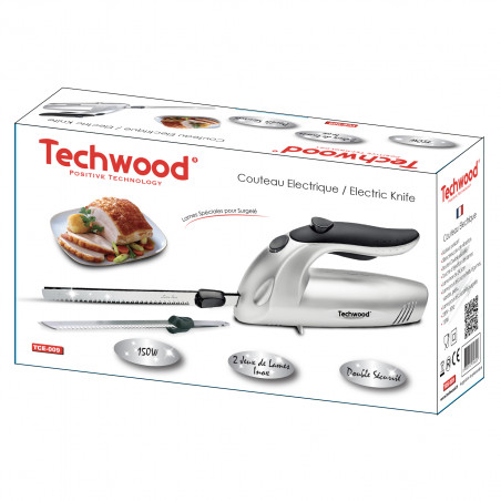 Ηλεκτρικό μαχαίρι Techwood TCE-009, 24,5 cm, 150W, 2 ανοξείδωτες λεπίδες, κοπή κατεψυγμένων τροφίμων, Inox