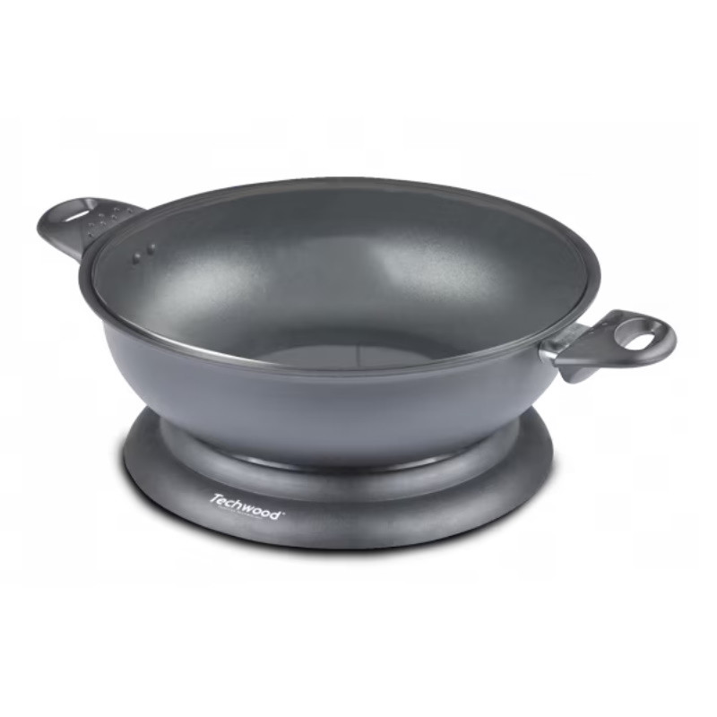Ηλεκτρικό τηγάνι γουόκ Techwood TWF-306, 1400W, 3,6 l, 32x8 cm, Γυάλινο καπάκι, Θερμοστάτης, Αντικολλητική επίστρωση, Γκρι