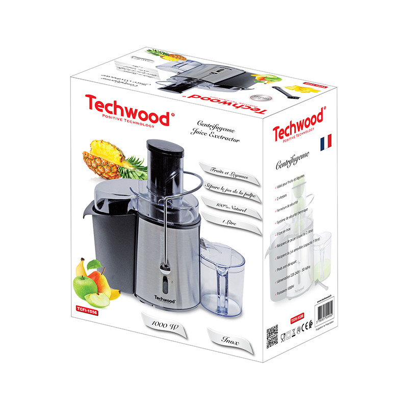 Αποχυμωτής Techwood TCFI-1556, 1000 W, 2 ταχύτητες, 1 l, ατσάλινο φίλτρο, Μαύρο/Inox