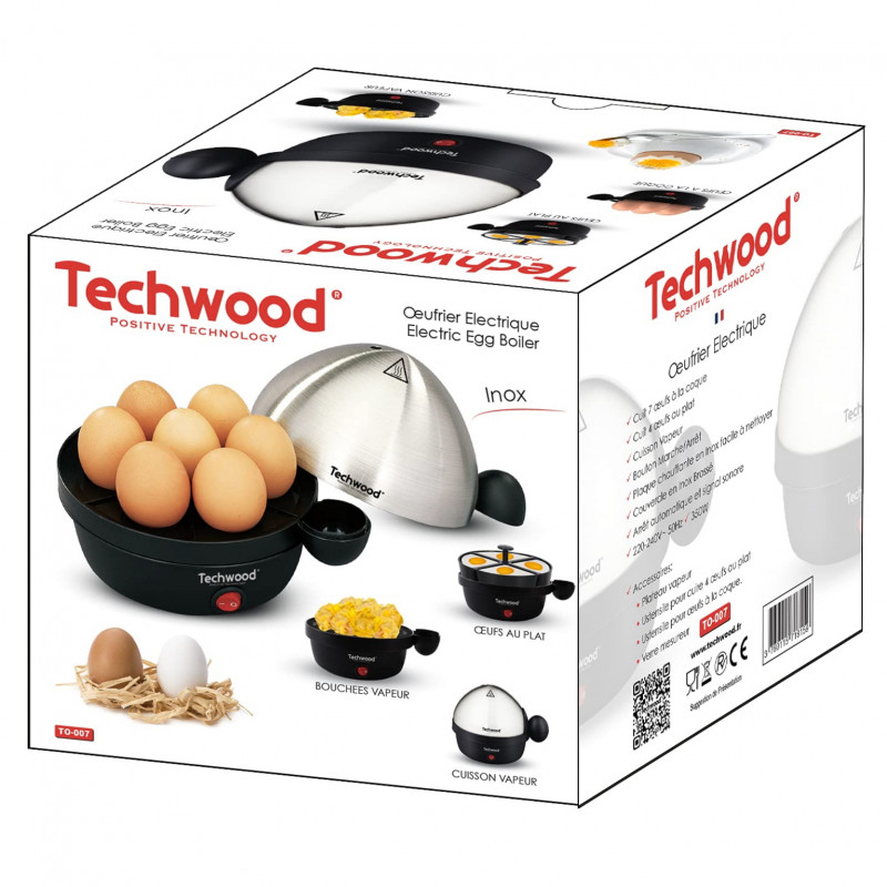 Αυγομάγειρα Techwood TO-007 , 350W, Μέχρι 7 βρασμένα αυγά, Λειτουργία τηγανίσματος μέχρι 4 αυγά, Συναγερμός, Μαύρο/inox