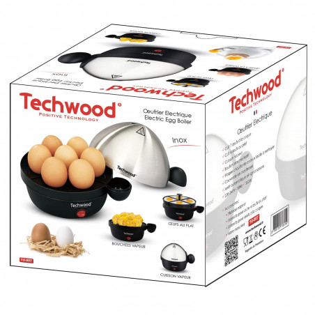 Αυγομάγειρα Techwood TO-007 , 350W, Μέχρι 7 βρασμένα αυγά, Λειτουργία τηγανίσματος μέχρι 4 αυγά, Συναγερμός, Μαύρο/inox