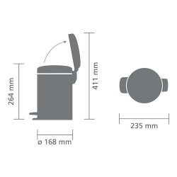 Κάδος απορριμμάτων με πεντάλ Brabantia NewIcon 1008834, 3 L, Ομαλό κλείσιμο, Αντιολισθητική βάση, Σκούρο γκρι