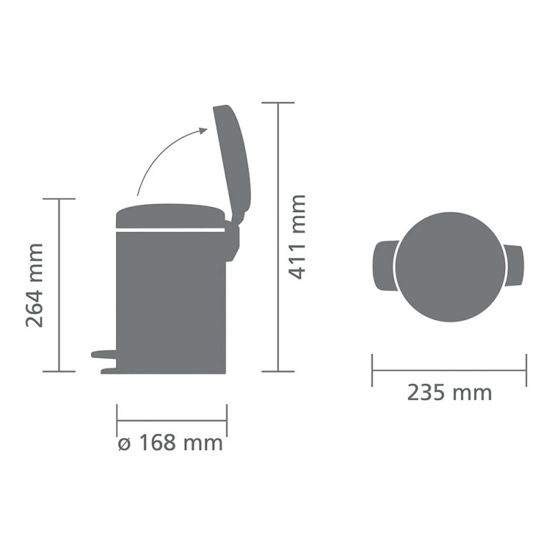 Κάδος απορριμμάτων με πεντάλ Brabantia NewIcon 1008834, 3 L, Ομαλό κλείσιμο, Αντιολισθητική βάση, Σκούρο γκρι