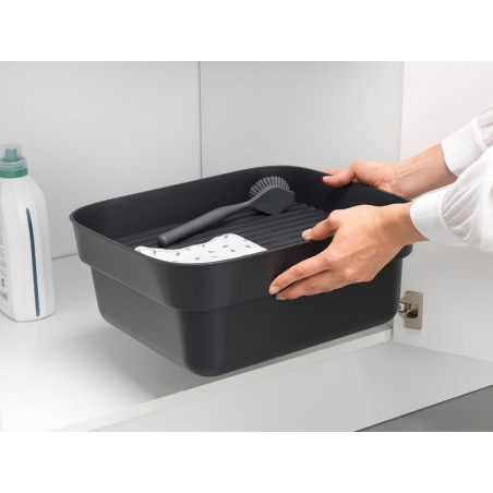 Λεκάνη πλύσης και αποστράγγισης Brabantia 1003315, 16,1 x 37,4 x 34,4 cm, Ασφαλής για πιάτα με αντικολλητική επίστρωση, Σκούρο γκρι