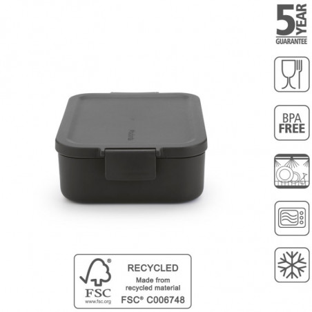 Κουτί τροφίμων Brabantia Make&Take 1006281, 1,1 l, Κούμπωμα, χωρίς BPA, Σκούρο γκρι