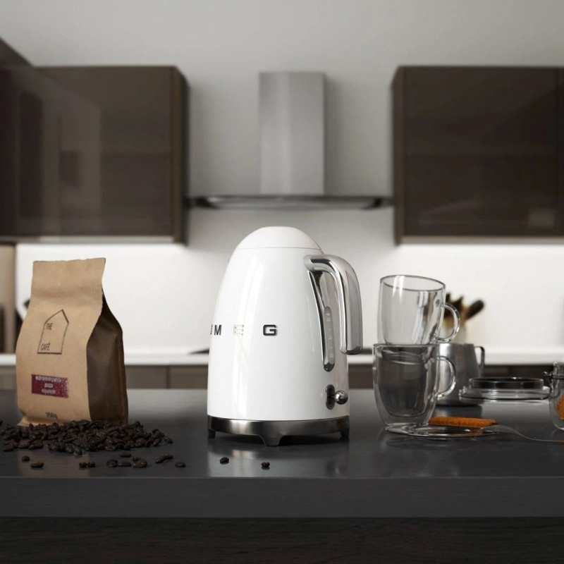 Ηλεκτρικός βραστήρας SMEG KLF03WHEU, 2400W, 1.7 l, Ανοξείδωτο, Πλένεται το φίλτρο, Αυτόματη απενεργοποίηση, Λευκό