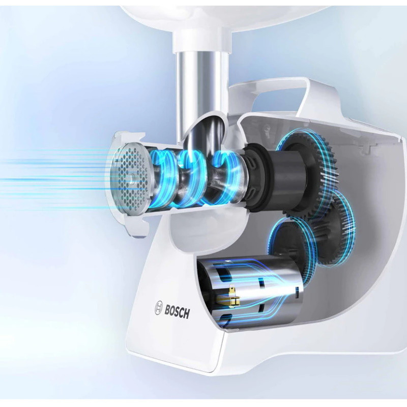 Κρεατομηχανή Bosch MFW68660, 2200W, εξάρτημα για ντομάτες και λουκάνικα, αντίστροφη λειτουργία, 4,3 kg/min, Inox