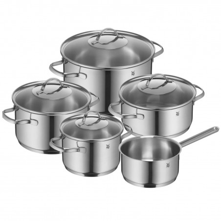 Σετ κατσαρόλες WMF Provence Plus 5, 9 μέρη, Ανοξείδωτο ατσάλι 18/10, Πάτος TransTherm πολλαπλών στρώσεων, Επαγωγή, Ασημί