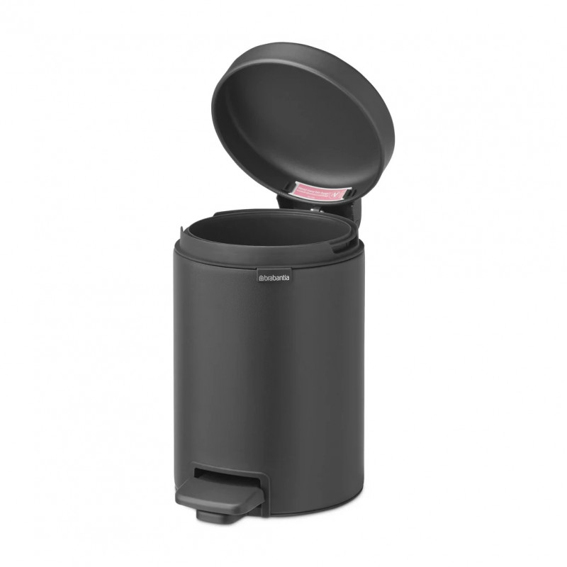 Κάδος απορριμμάτων με πεντάλ Brabantia NewIcon 1001102, 3 L, Ομαλό κλείσιμο, Αντιολισθητική βάση, Ορυκτή επίστρωση, Σκούρο γκρι