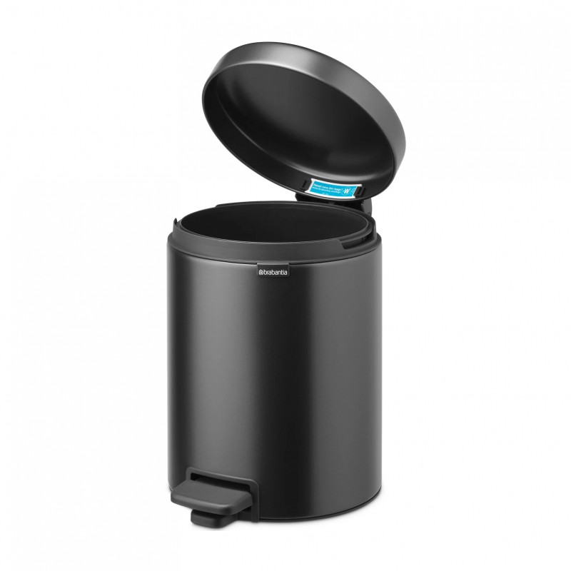 Κάδος απορριμμάτων με πεντάλ Brabantia NewIcon 1008838, 5 L, Ομαλό κλείσιμο, Αντιολισθητική βάση, Σκούρο γκρι