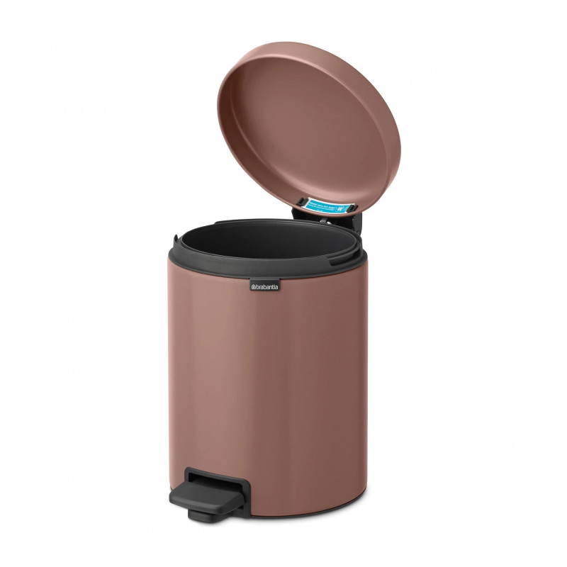 Κάδος με πεντάλ Brabantia NewIcon 1008841, 5 L, Ομαλό κλείσιμο, Αντιολισθητική βάση, Σατινέ φινίρισμα, Καφέ