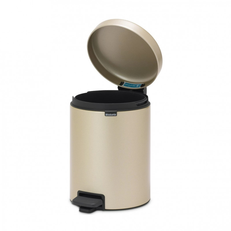 Κάδος με πεντάλ Brabantia NewIcon 1003198, 5 L, Ομαλό κλείσιμο, Αντιολισθητική βάση, Μεταλλικό χρυσό
