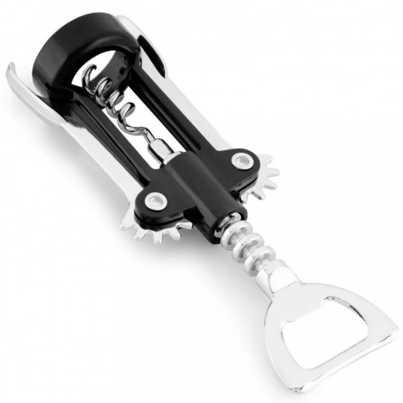 Τιρμπουσόν Fackelmann 49781, 16 cm, 2 σε 1, Μοχλός, Μπύρα και κρασί, Μαύρο/Ασημί