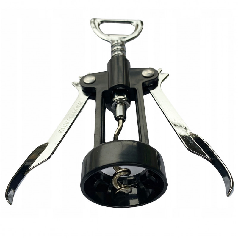 Τιρμπουσόν Fackelmann 49781, 16 cm, 2 σε 1, Μοχλός, Μπύρα και κρασί, Μαύρο/Ασημί