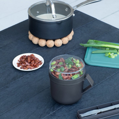 Κύπελλο σούπας με καπάκι Brabantia Make&Take 1006293, 600+180 ml, Καπάκι με βίδα, χωρίς BPA, Σκούρο γκρι