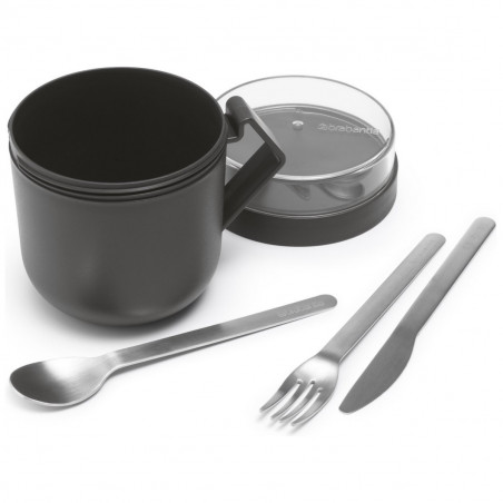 Κύπελλο σούπας με καπάκι Brabantia Make&Take 1006293, 600+180 ml, Καπάκι με βίδα, χωρίς BPA, Σκούρο γκρι
